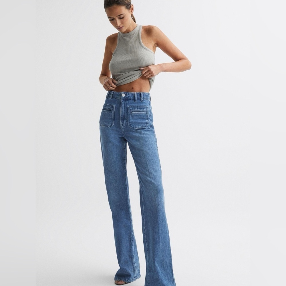 Reiss Isabel Regular Wide Leg Jeans in Light Blue 30